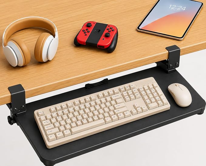 Under Desk Keyboard Tray Slide Out, 25 x 9.8 Inch Clamp-On Pull Out Drawer by Unknown