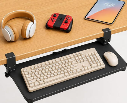 Under Desk Keyboard Tray Slide Out, 25 x 9.8 Inch Clamp-On Pull Out Drawer by Unknown
