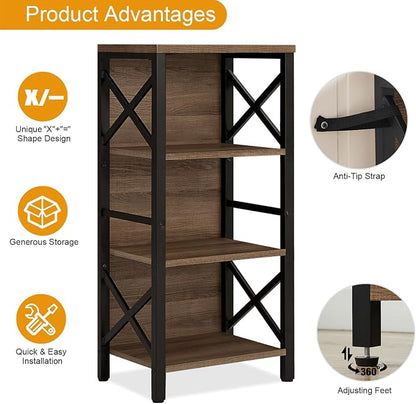 Small Bookshelf, 4 Tier Industrial Bookcase - Image 6