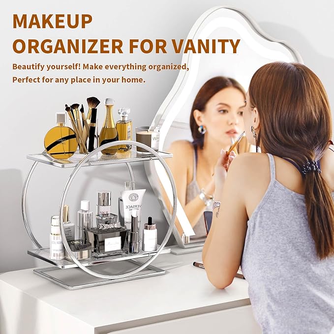 Perfume Organizer for Bedroom Dresser- Sliver Makeup Organizers for Vanity - Image 2