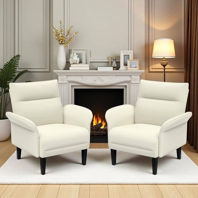 2-Pack Faux Leather Accent Sofas, Symmetrical Shawl Armchairs by Tbillionnext