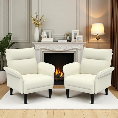 2-Pack Faux Leather Accent Sofas, Symmetrical Shawl Armchairs by Tbillionnext