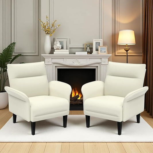 2-Pack Faux Leather Accent Sofas, Symmetrical Shawl Armchairs by Tbillionnext