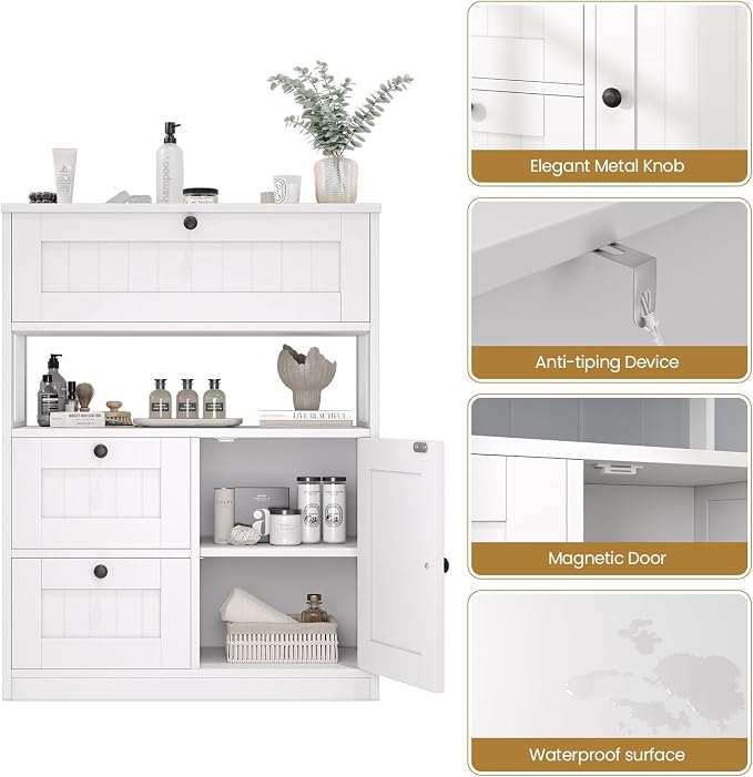 GRUSIGN Bathroom Cabinet, Modern Bathroom Floor Storage Cabinet Organizer - Image 6