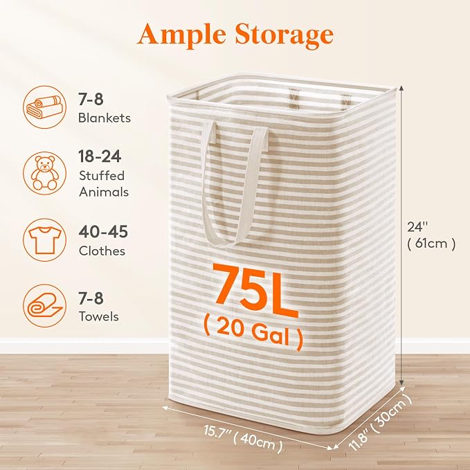 Lifewit 75L Large Collapsible Laundry Hamper, Tall Foldable Dirty Clothes - Image 2