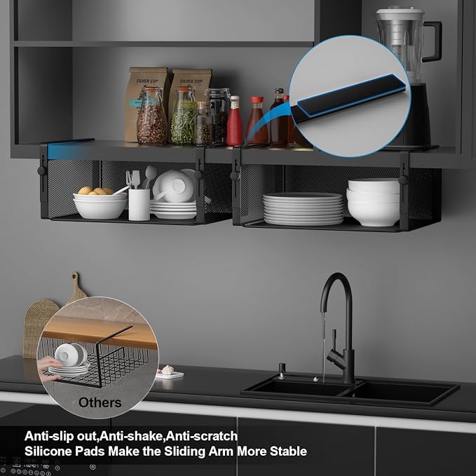 AmonHouseware 2Pack Under Shelf Basket, Adjustable Hanging Holder, Slide-in - Image 5