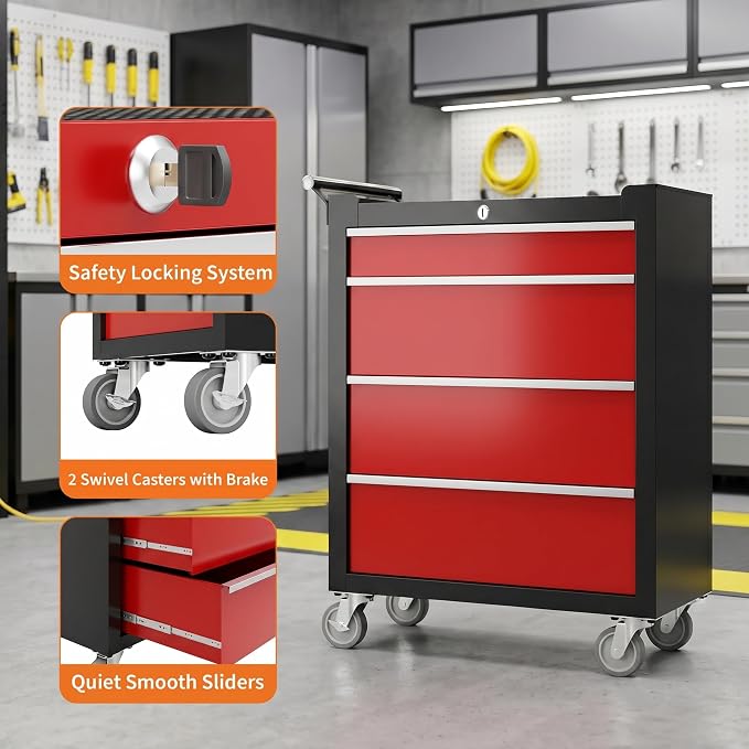 Garvee Rolling Tool Chest, 4 Drawers Tool Storage Cabinet, Toolbox - Image 5