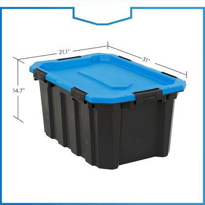 24 Gallon Water Resistant Heavy Duty Plastic Storage Bin Black/Blue | Latching - Image 2