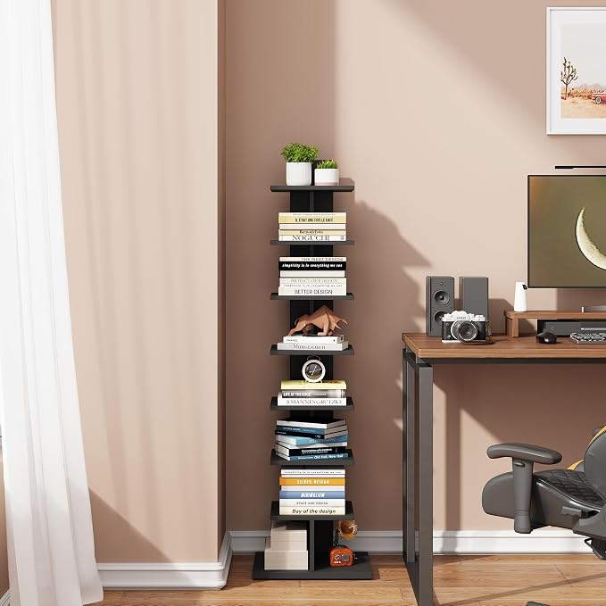 TUTOTAK Book Shelf, Narrow Spine Bookshelf, 8-Tier Bookcase - Image 8