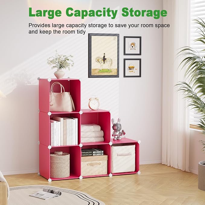 C&AHOME 6-Cube Storage Organizer, Stackable Storage Cubes Shelves, Portable - Image 6