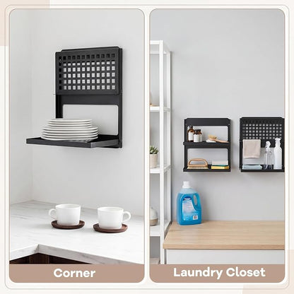 Leinuosen 2 Pack 2-Tier Folding Metal Shelf Wall Mounted Small Fold Down Shelf - Image 5