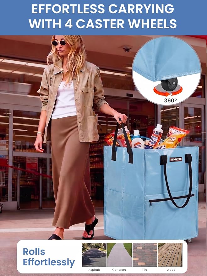 WORKPRO Medium Rolling Grocery Bag, 18-Gallon Tote - Image 3