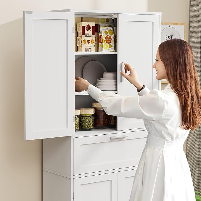 Iwell 67" Tall Storage Cabinet, Rattan Cabinet - Image 6