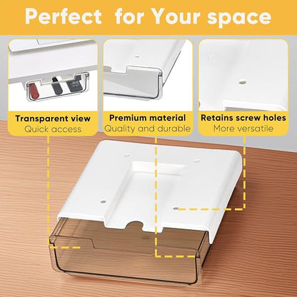 2 Pack Under Desk Hanging Drawer Slide Pull Out, Attachable Clear Acrylic - Image 3