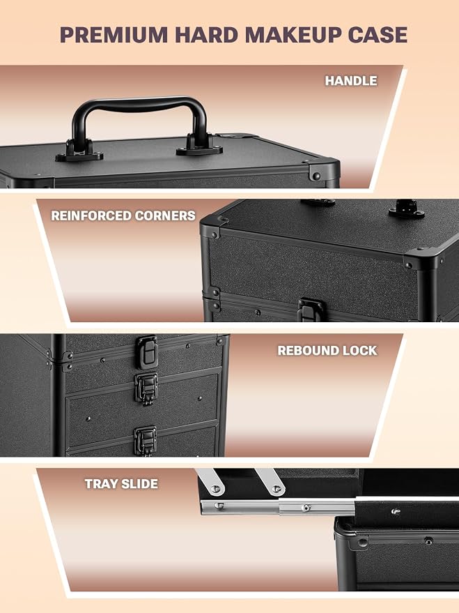 Qislee Makeup Box with Double Drawers and Four Trays, A Detachable Lighted - Image 4