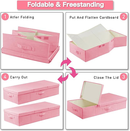 punemi Under Bed Storage With Lids, 2 Pack Pink Underbed Storage Bins Containers - Image 3