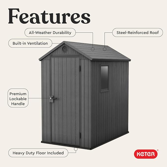 Keter Darwin 4x6 Feet Outdoor Storage Shed, Graphite Gray – Lockable Resin - Image 6