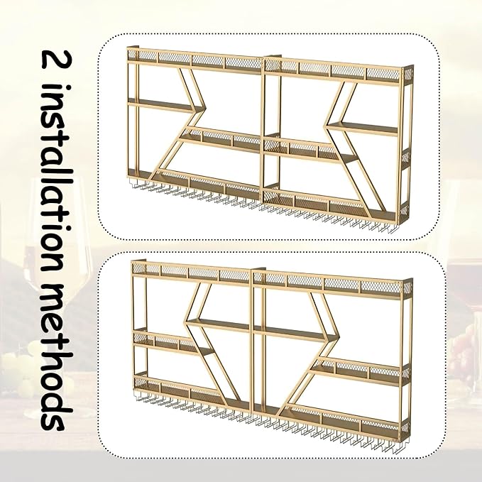 63in Large Wall Mounted Wine Rack 4 Tier Metal Wine Bottle Holder Modern - Image 5