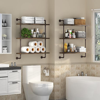 Industrial Pipe Shelf Wall Mounted, Rustic Wood Floating Shelves, 3 Tier Wall by Helsin