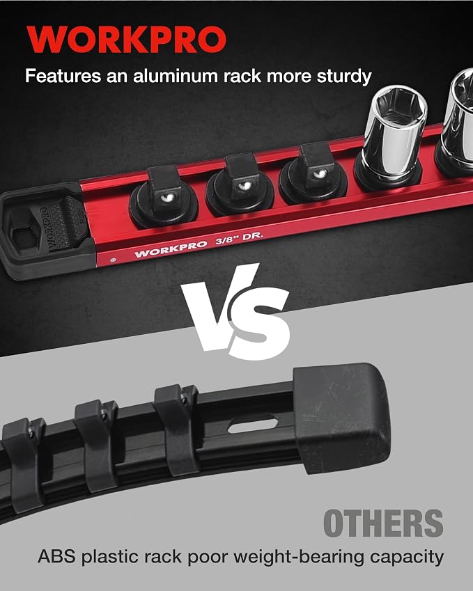 WORKPRO Magnetic Socket Organizer, 3/8" Drive Aluminum Alloy Socket Holder - Image 4