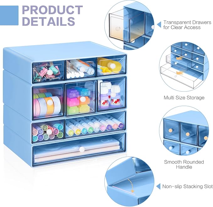 Desk Storage Organizer with 9 Drawers, 4 Tiers Stackable Desktop Craft Storage - Image 4