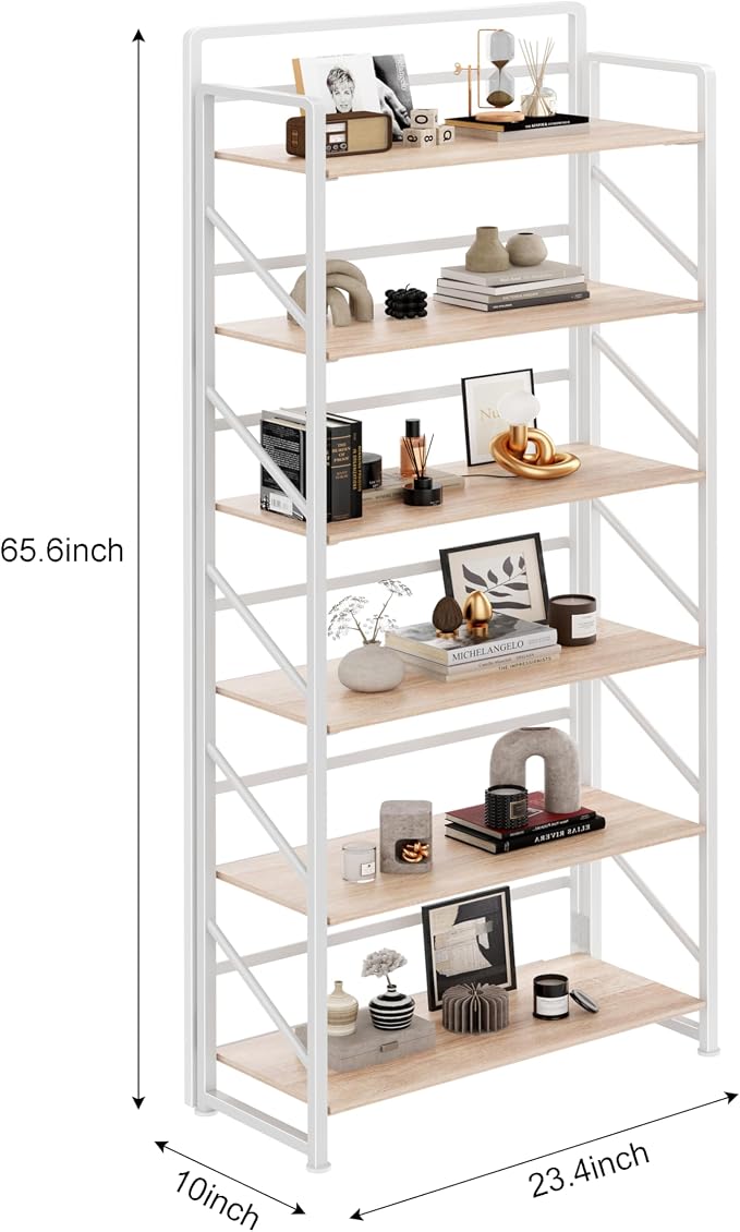 JSB No Assembly Folding Bookshelf, 6 Tier Industrial Metal Book Shelf - Image 3