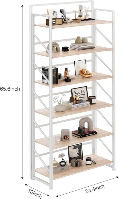 JSB No Assembly Folding Bookshelf, 6 Tier Industrial Metal Book Shelf - Image 3
