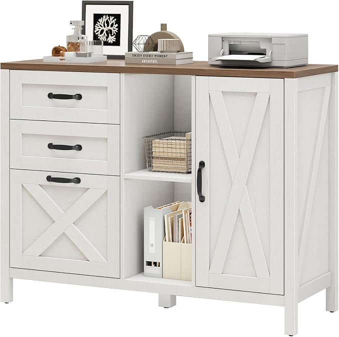 Halitaa 3 Drawer File Cabinet, Farmhouse Style Lateral Filing Cabinet Suitable by Halitaa