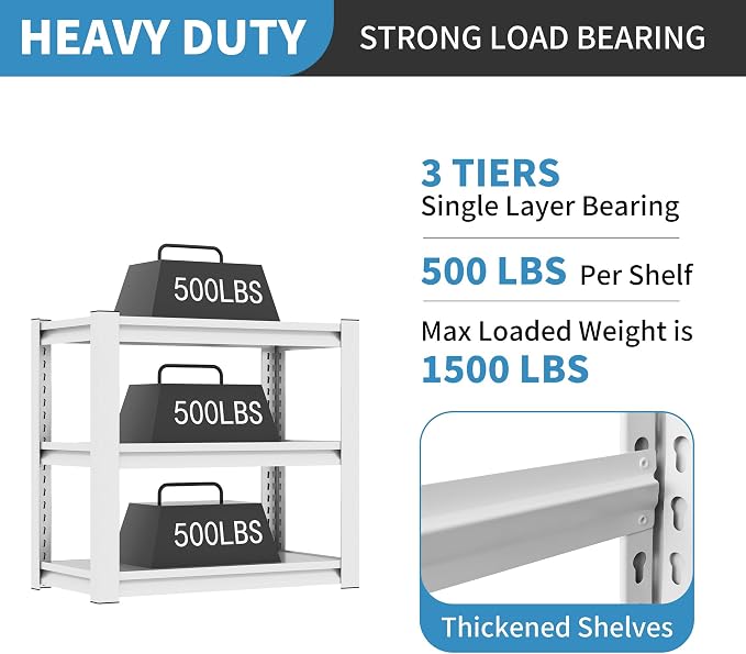 31.5" H Metal Storage Shelving, 1500LBS Heavy Duty Shelves Unit, Adjustable 3 - Image 4