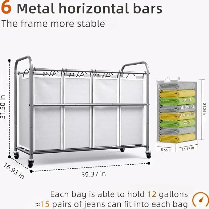ROMOON Laundry Hamper Sorter Cart: 4-Section Organizer - Image 5