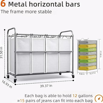 ROMOON Laundry Hamper Sorter Cart: 4-Section Organizer - Image 5