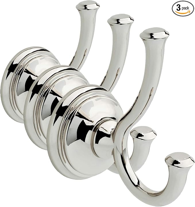 DELTA Cassidy Towel Hooks Polished Nickel Double Bathroom J Hooks Wall Mounted by Unknown
