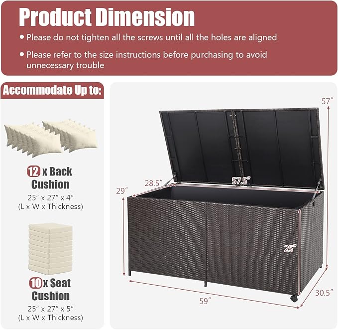 Tangkula 175 Gallon Outdoor Storage Box, Wicker Patio Deck Box - Image 6