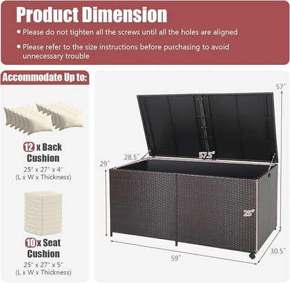 Tangkula 175 Gallon Outdoor Storage Box, Wicker Patio Deck Box - Image 6