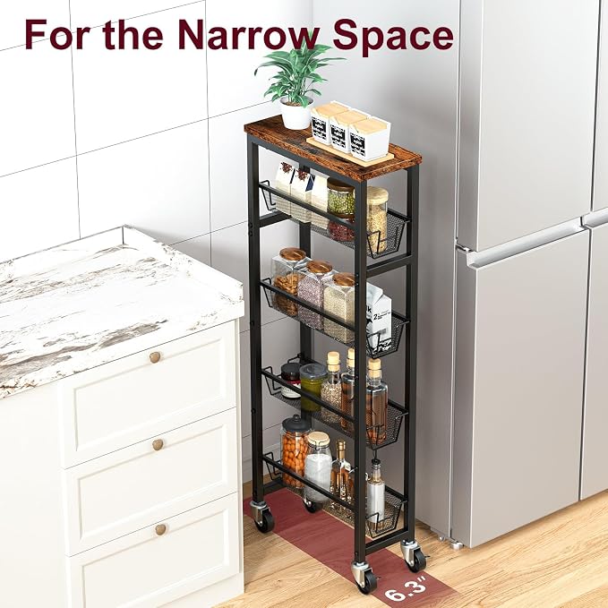 Honest Slim Storage Cart 4-Tier Slim Rolling Cart - Image 7
