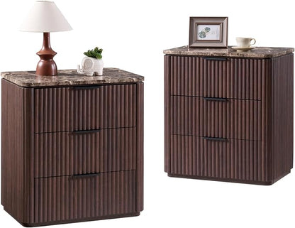 Fluted Nightstand Set of 2, Engineered Wood Bedside Table by DelArk