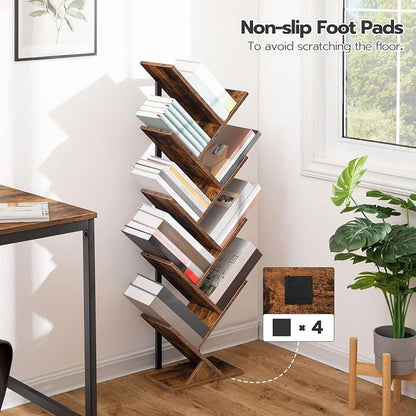 HOOBRO Tree Bookshelf, 9-Tier Bookcase Wooden Shelves, Floor Standing Storage - Image 4
