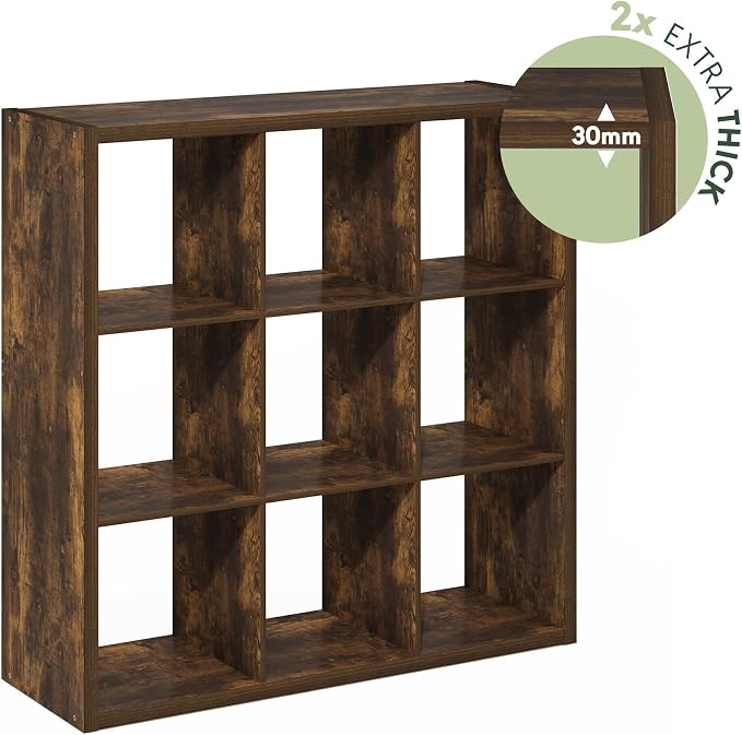 Furinno Cubicle 9-Cube Book Shelf, Extra Thick Frame Bookshelf, Amber Pine | - Image 7
