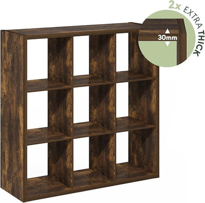 Furinno Cubicle 9-Cube Book Shelf, Extra Thick Frame Bookshelf, Amber Pine | - Image 7