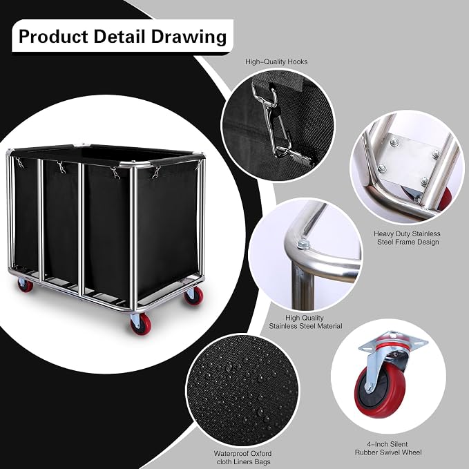 Commercial Laundry cart with Wheels, 400L Large Laundry Basket with Wheels - Image 3