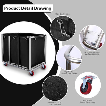 Commercial Laundry cart with Wheels, 400L Large Laundry Basket with Wheels - Image 3
