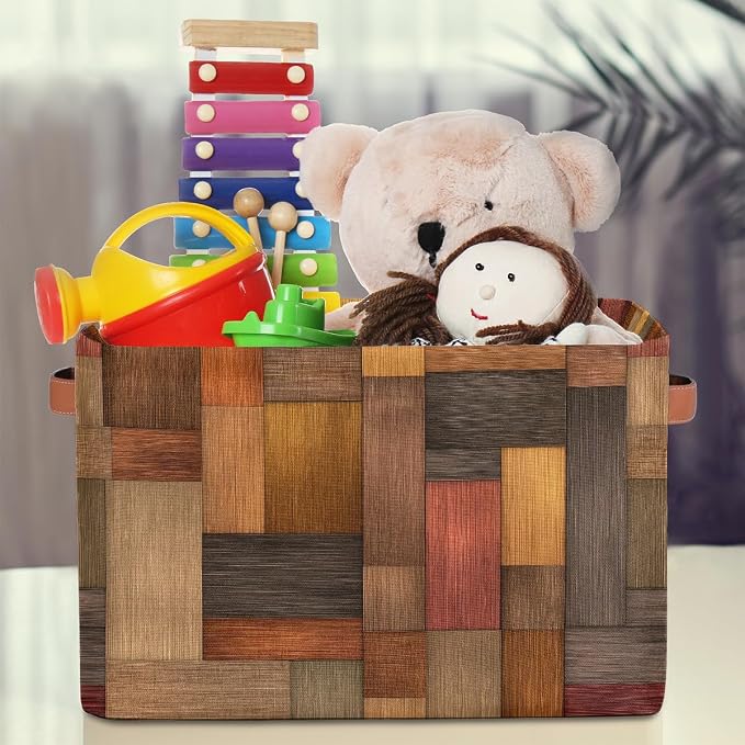 Pardick Wood Retro Basket Storage Bins Large Fabric Toys Storage Cube Box - Image 3