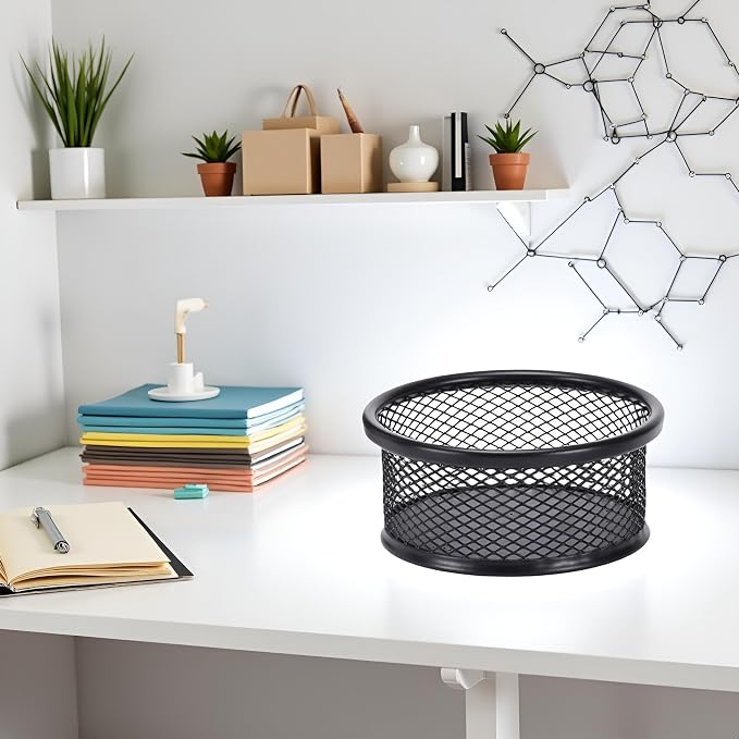 1Pc Black Metal Paper Clip Holder Mesh Paperclip Bowl Binder Clip Dispenser - Image 8
