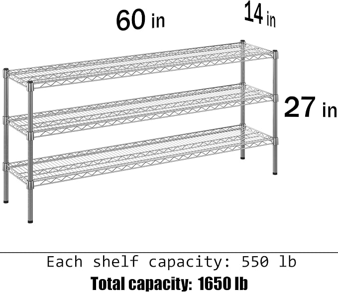 14" Deep x 60" Wide x 27" Height Wire Shelving Kit | 3-Tier | NSF Commercial - Image 3