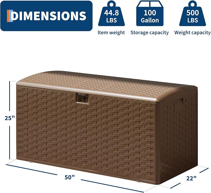 IDEALHOUSE 100 Gallon Resin Deck Box, Waterproof Outdoor Storage Box - Image 3