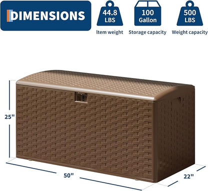 IDEALHOUSE 100 Gallon Resin Deck Box, Waterproof Outdoor Storage Box - Image 3