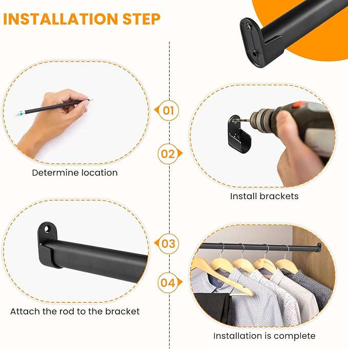 Oval Closet Rod for Hanging Clothes Adjustable Closet Rods 18 to 40 Inch Heavy - Image 6