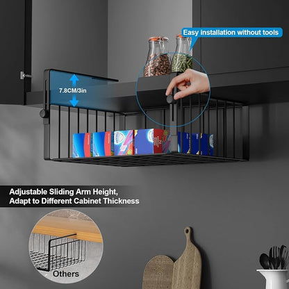 2Pack Under Shelf Basket Organizer, Adjustable Hanging Holder Storage - Image 2
