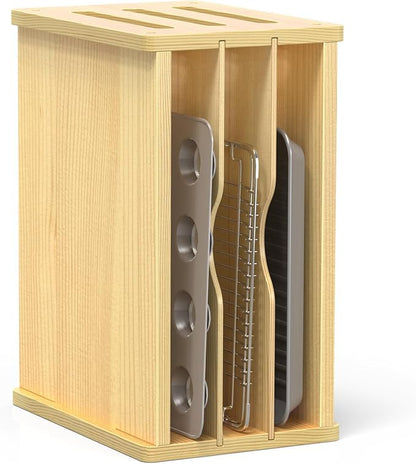 4 Tier Wooden Cabinet Tray Dividers, Kitchen Vertical Baking Sheet Organizer by sandpaint