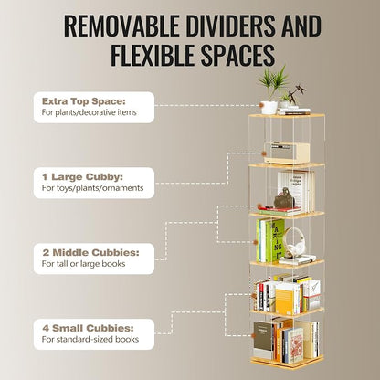TAKEKIT 5-Tier Rotating Bookshelf, 360° Spinning Book Shelf Tower - Image 8